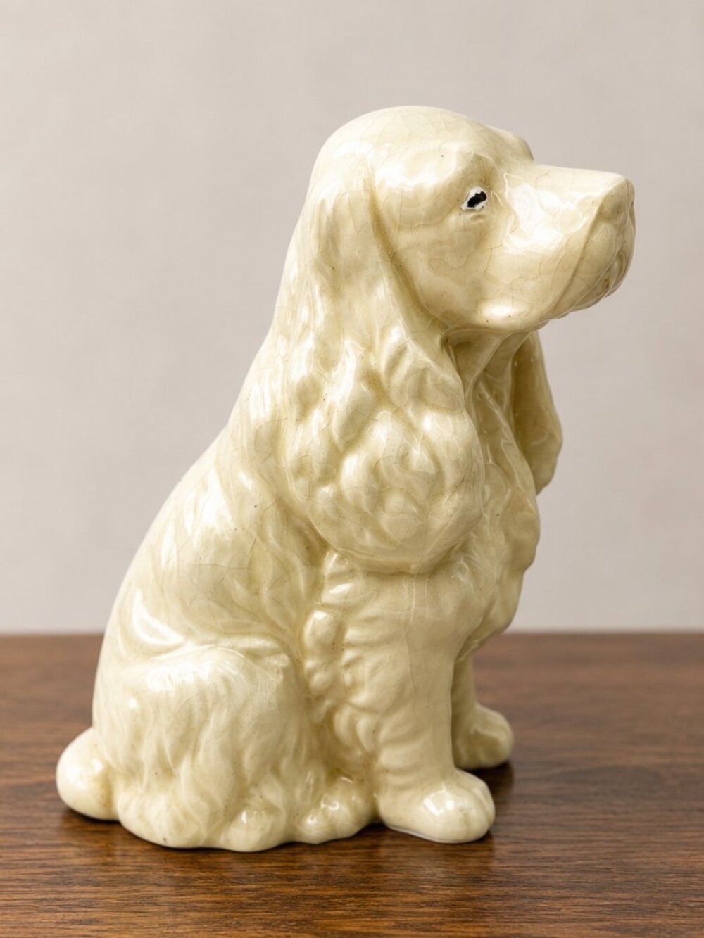 Vintage Cream Ceramic Cocker Spaniel Dog Figurine Crackle Glaze 8"